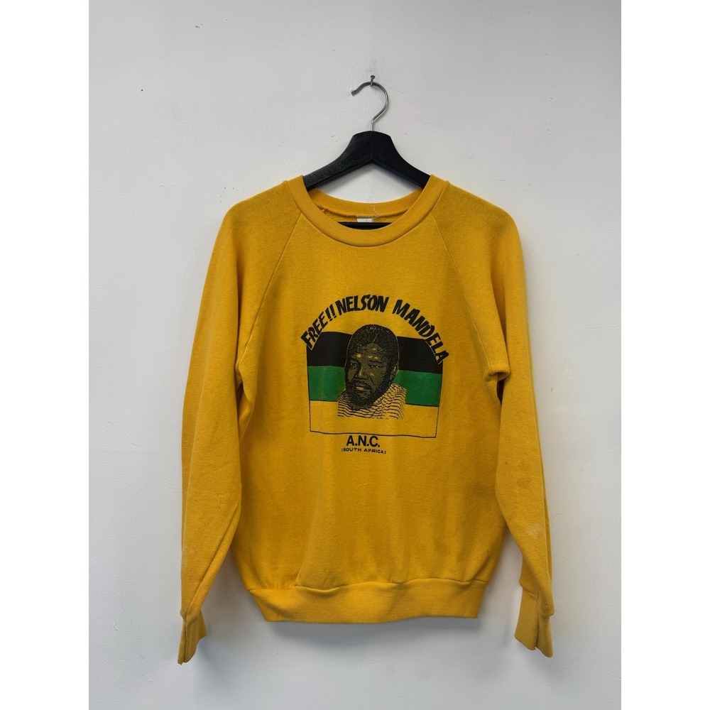 Vintage Free Nelson Mandela Sweatshirt Mens Small Yellow ANC Graphic 80s‎